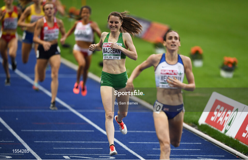 12 August 2018; Ciara Mageean of Ireland, second from right,  dejected as she finishes fourth in the Women's 1500m Final during Day 6 of the 2018 European Athletics Championships at The Olympic Stadium in Berlin, Germany. Photo by Sam Barnes/Sportsfile