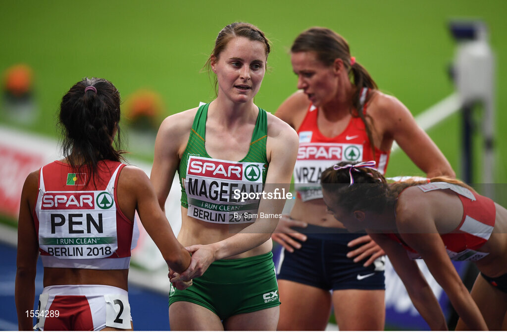 12 August 2018; Ciara Mageean of Ireland dejected after finishing fourth in the Women's 1500m Final during Day 6 of the 2018 European Athletics Championships at The Olympic Stadium in Berlin, Germany. Photo by Sam Barnes/Sportsfile