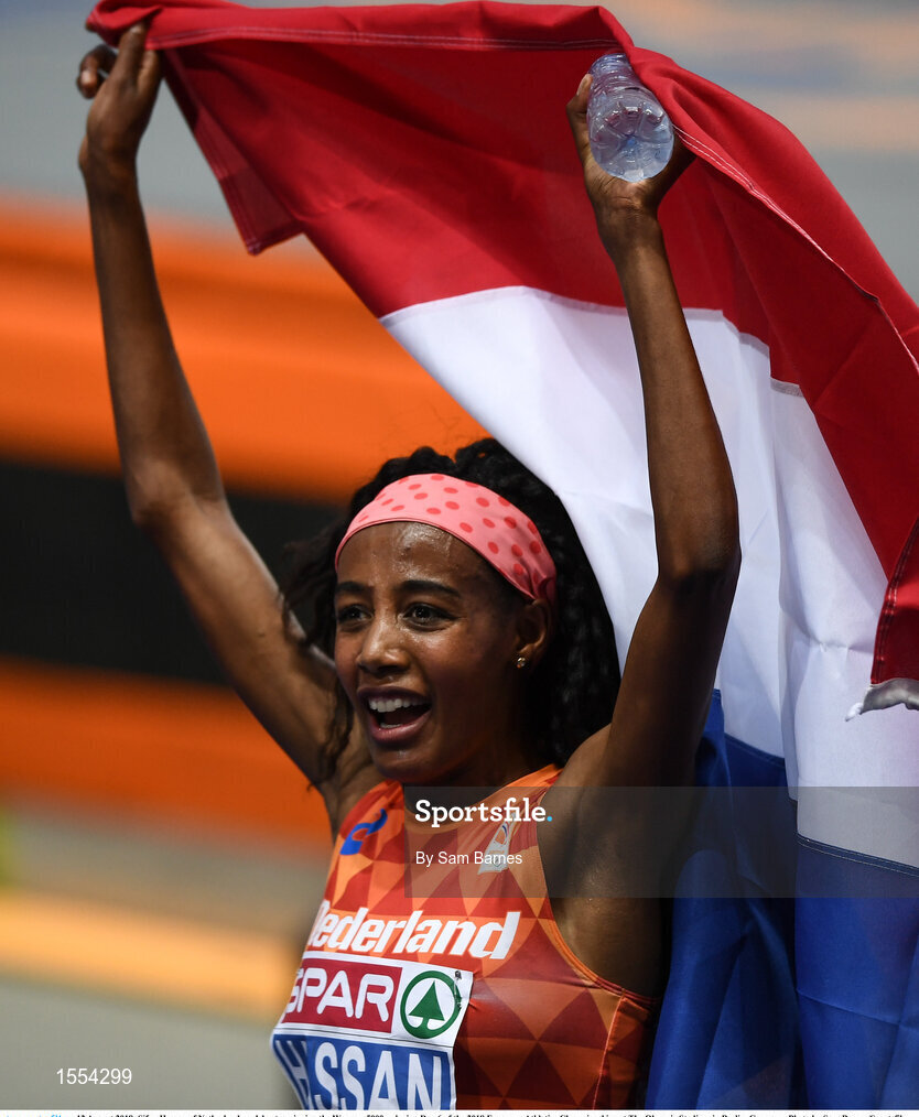 12 August 2018; Sifan Hassan of Netherlands, celebrates winning the Womens 5000m during Day 6 of the 2018 European Athletics Championships at The Olympic Stadium in Berlin, Germany. Photo by Sam Barnes/Sportsfile