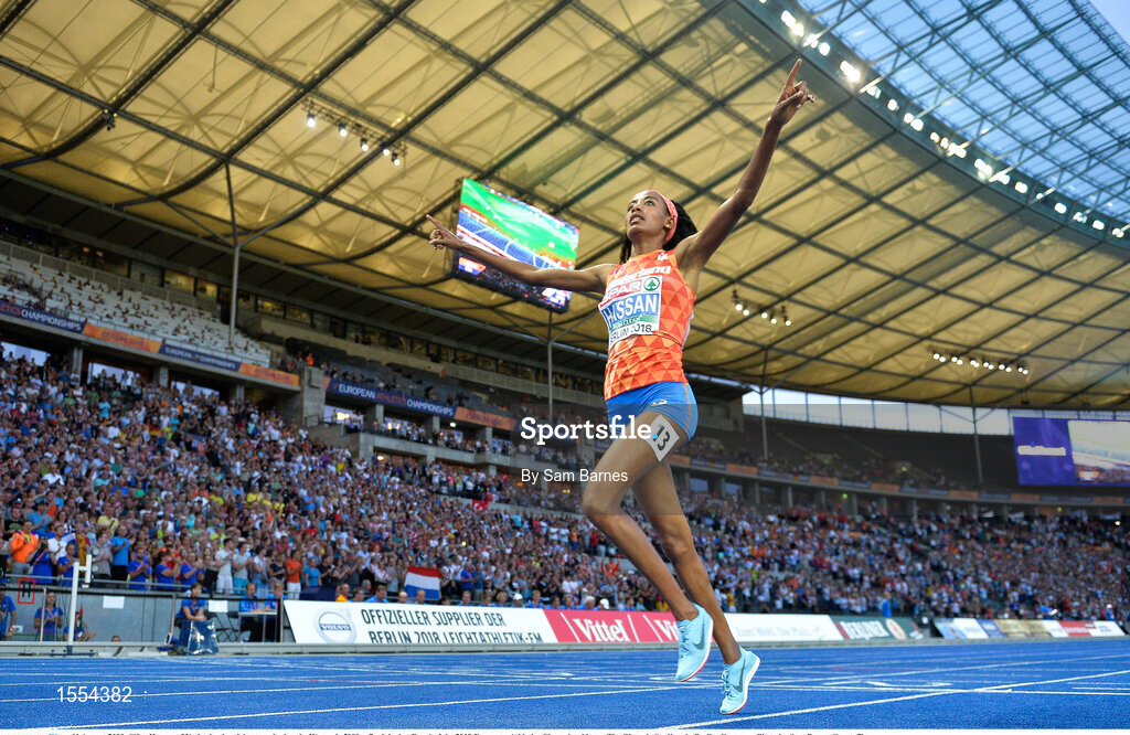 11 August 2018; Sifan Hassan of Netherlands celebrates winning the Women's 5000m final during Day 6 of the 2018 European Athletics Championships at The Olympic Stadium in Berlin, Germany. Photo by Sam Barnes/Sportsfile