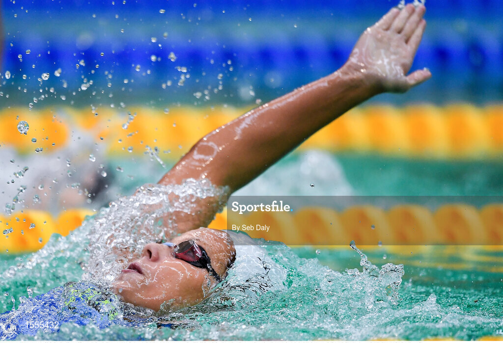 14 August 2018; Emeline Pierre of France competes in Heat 1 of the Women's 100m Backstroke S10 during day two of the World Para Swimming Allianz European Championships at the Sport Ireland National Aquatic Centre in Blanchardstown, Dublin. Photo by Seb Daly/Sportsfile