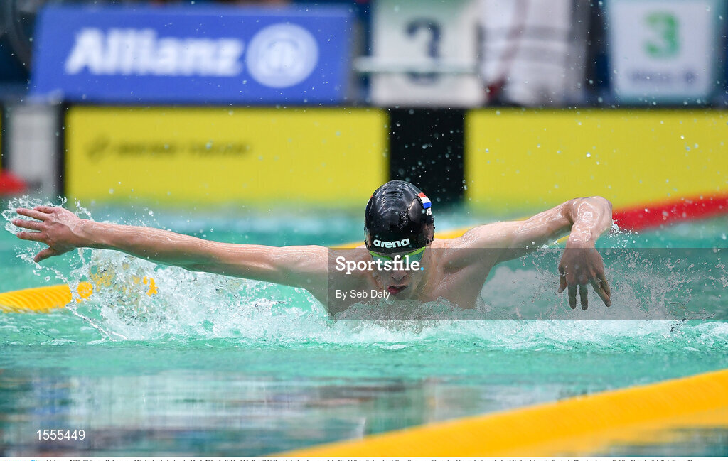 14 August 2018; Thijs van Hofweegen of Netherlands competes in Heat 1 of the Men's 200m Individual Medley SM6 during day two of the World Para Swimming Allianz European Championships at the Sport Ireland National Aquatic Centre in Blanchardstown, Dublin. Photo by Seb Daly/Sportsfile