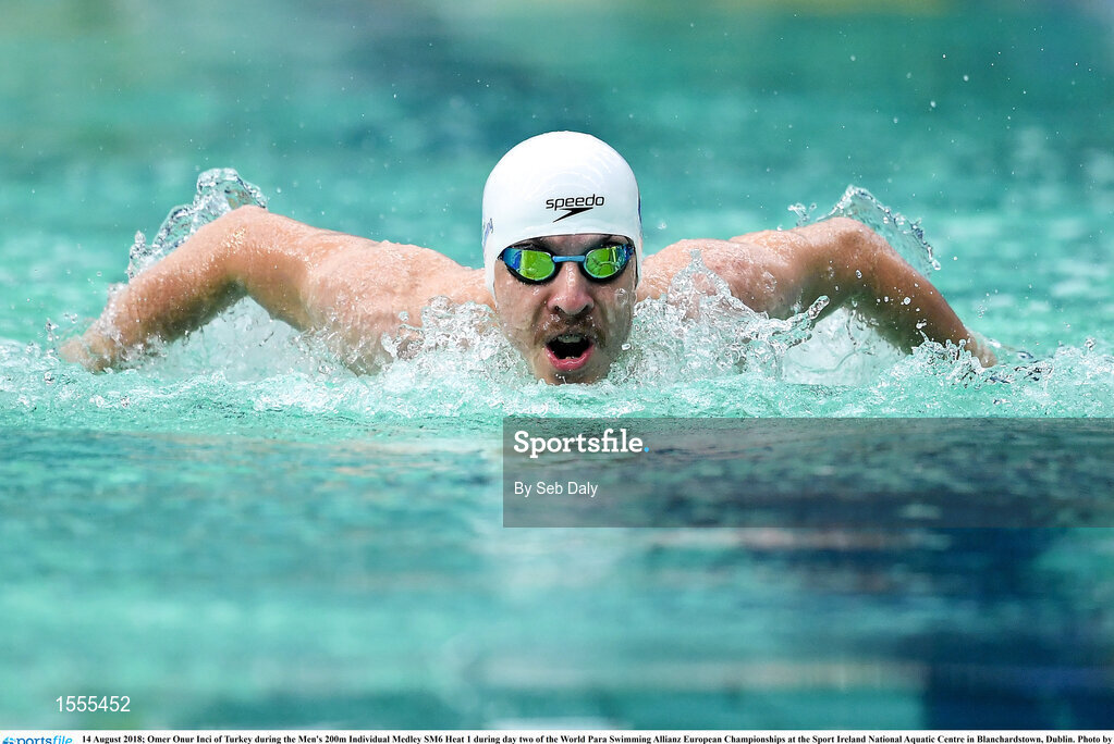 14 August 2018; Omer Onur Inci of Turkey competes in Heat 1 of the Men's 200m Individual Medley SM6 during day two of the World Para Swimming Allianz European Championships at the Sport Ireland National Aquatic Centre in Blanchardstown, Dublin. Photo by Seb Daly/Sportsfile