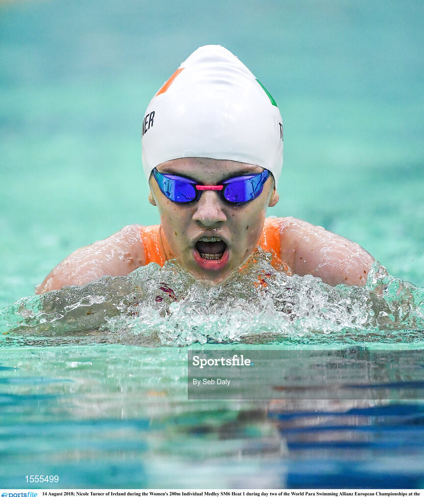 14 August 2018; Nicole Turner of Ireland competes in Heat 1 of the Women's 200m Individual Medley SM6 during day two of the World Para Swimming Allianz European Championships at the Sport Ireland National Aquatic Centre in Blanchardstown, Dublin. Photo by Seb Daly/Sportsfile