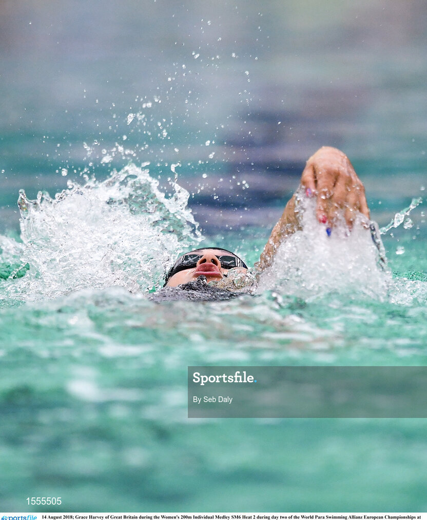 14 August 2018; Grace Harvey of Great Britain competes in Heat 2 of the Women's 200m Individual Medley SM6 during day two of the World Para Swimming Allianz European Championships at the Sport Ireland National Aquatic Centre in Blanchardstown, Dublin. Photo by Seb Daly/Sportsfile