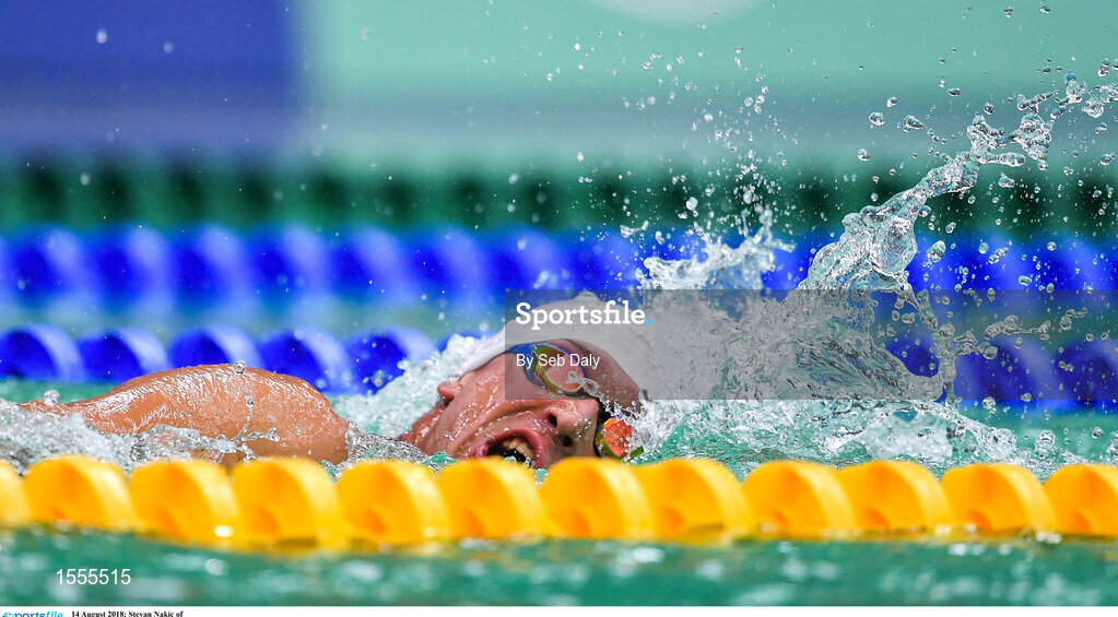 14 August 2018; Stevan Nakic of Serbia competes in Heat 1 of the Men's 400m Freestyle S8 during day two of the World Para Swimming Allianz European Championships at the Sport Ireland National Aquatic Centre in Blanchardstown, Dublin. Photo by Seb Daly/Sportsfile