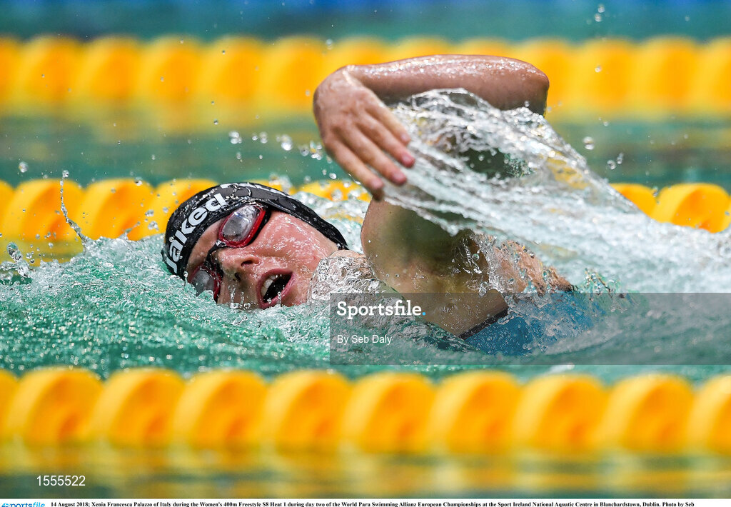 14 August 2018; Xenia Francesca Palazzo of Italy competes in Heat 1 of the Women's 400m Freestyle S8 during day two of the World Para Swimming Allianz European Championships at the Sport Ireland National Aquatic Centre in Blanchardstown, Dublin. Photo by Seb Daly/Sportsfile