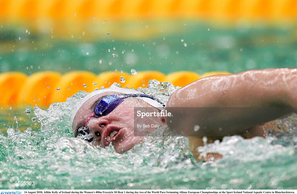 14 August 2018; Ailbhe Kelly of Ireland competes in Heat 1 of the Women's 400m Freestyle S8 during day two of the World Para Swimming Allianz European Championships at the Sport Ireland National Aquatic Centre in Blanchardstown, Dublin. Photo by Seb Daly/Sportsfile