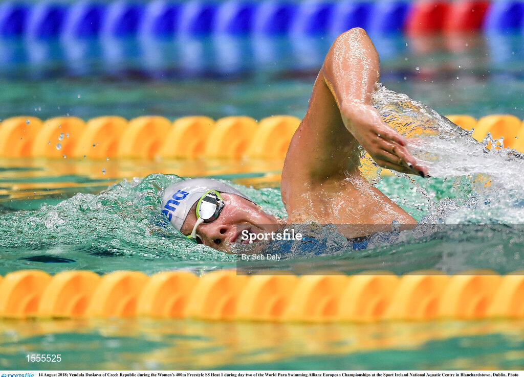 14 August 2018; Vendula Duskova of Czech Republic competes in Heat 1 of the Women's 400m Freestyle S8 during day two of the World Para Swimming Allianz European Championships at the Sport Ireland National Aquatic Centre in Blanchardstown, Dublin. Photo by Seb Daly/Sportsfile