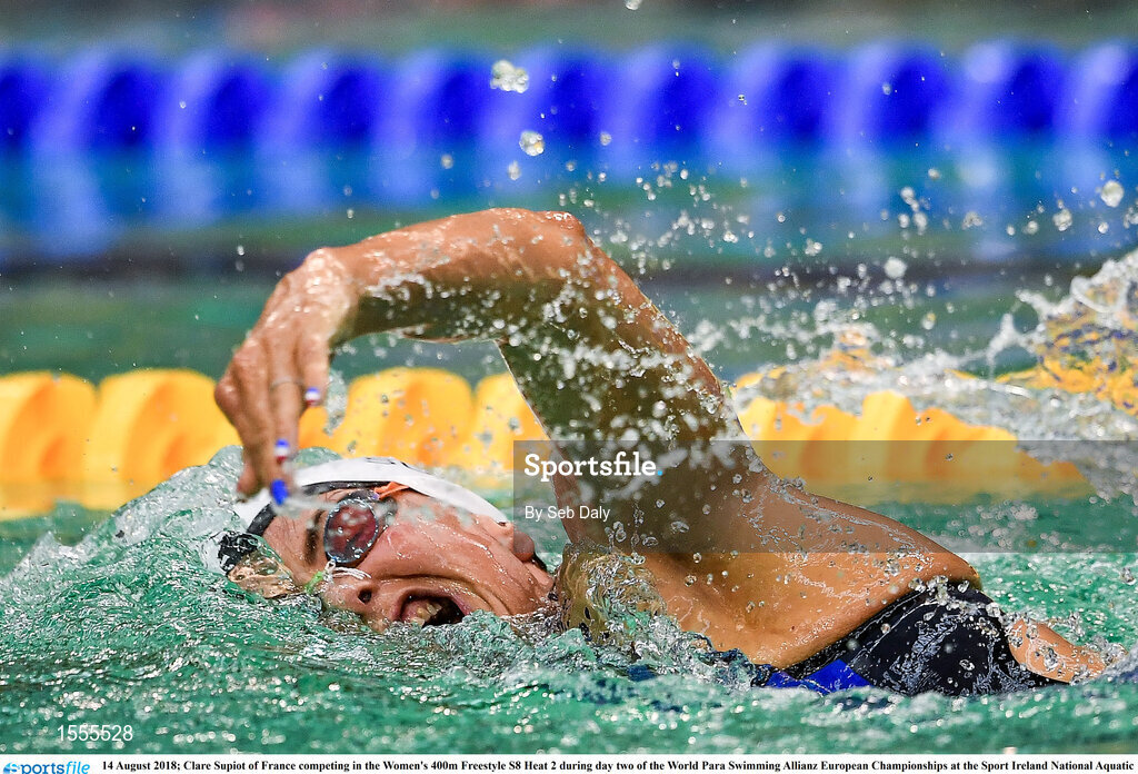 14 August 2018; Clare Supiot of France competes in Heat 2 of the Women's 400m Freestyle S8 during day two of the World Para Swimming Allianz European Championships at the Sport Ireland National Aquatic Centre in Blanchardstown, Dublin. Photo by Seb Daly/Sportsfile