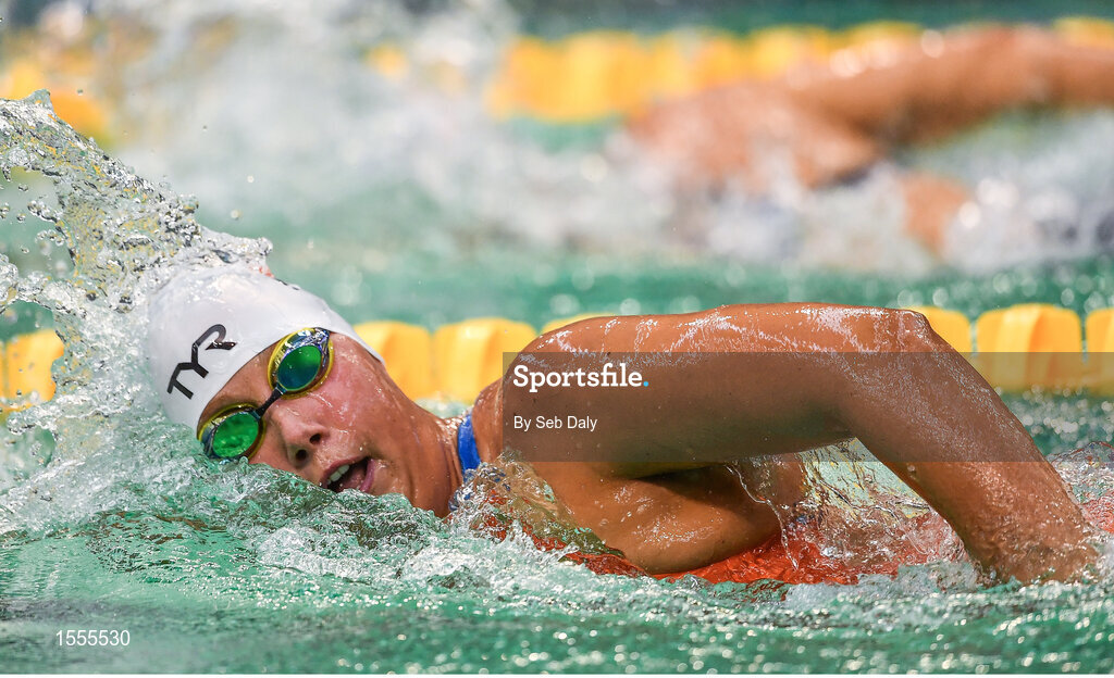 14 August 2018; Amalie Vinther of Denmark competes in Heat 2 of the Women's 400m Freestyle S8 during day two of the World Para Swimming Allianz European Championships at the Sport Ireland National Aquatic Centre in Blanchardstown, Dublin. Photo by Seb Daly/Sportsfile