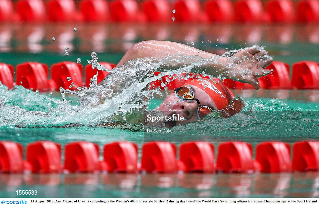 14 August 2018; Ana Majsec of Croatia competes in Heat 2 of the Women's 400m Freestyle S8 during day two of the World Para Swimming Allianz European Championships at the Sport Ireland National Aquatic Centre in Blanchardstown, Dublin. Photo by Seb Daly/Sportsfile