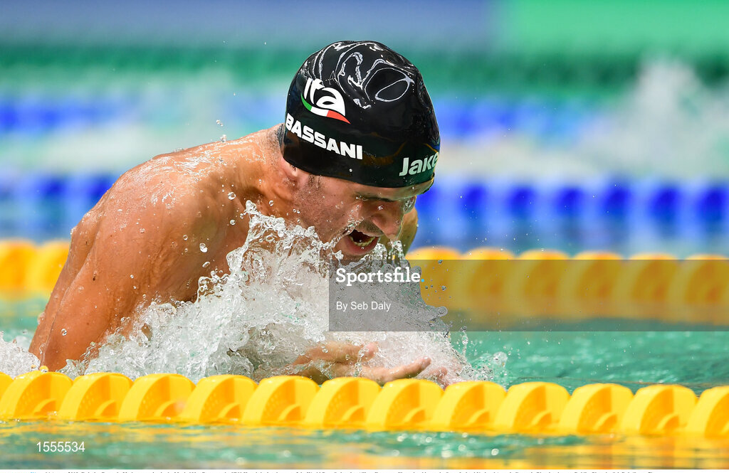 14 August 2018; Federico Bassani of Italy competes in Heat 1 of the Men's 100m Breaststroke SB11 during day two of the World Para Swimming Allianz European Championships at the Sport Ireland National Aquatic Centre in Blanchardstown, Dublin. Photo by Seb Daly/Sportsfile