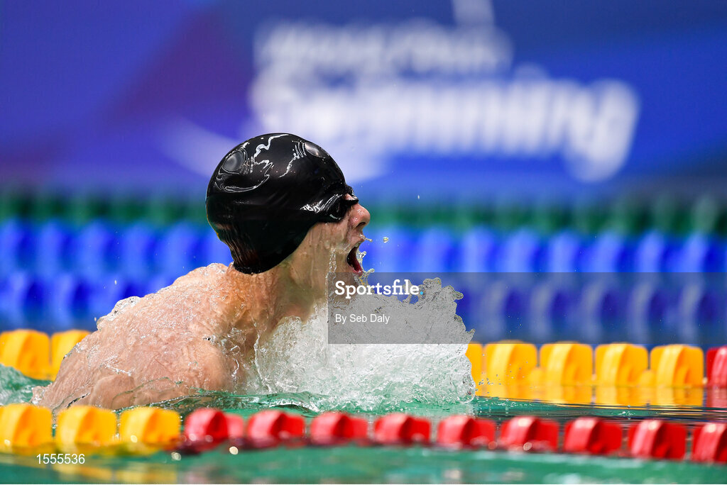 14 August 2018; Paulius Asmontas of Lithuania competes in the heats of the Men's 100m Breaststroke SB11 event during day two of the World Para Swimming Allianz European Championships at the Sport Ireland National Aquatic Centre in Blanchardstown, Dublin. Photo by Seb Daly/Sportsfile