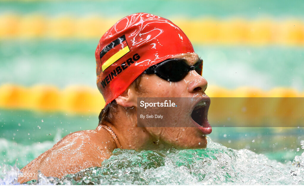 14 August 2018; Johannes Weinberg of Germany competes in the heats of the Men's 100m Breaststroke SB11 event during day two of the World Para Swimming Allianz European Championships at the Sport Ireland National Aquatic Centre in Blanchardstown, Dublin. Photo by Seb Daly/Sportsfile