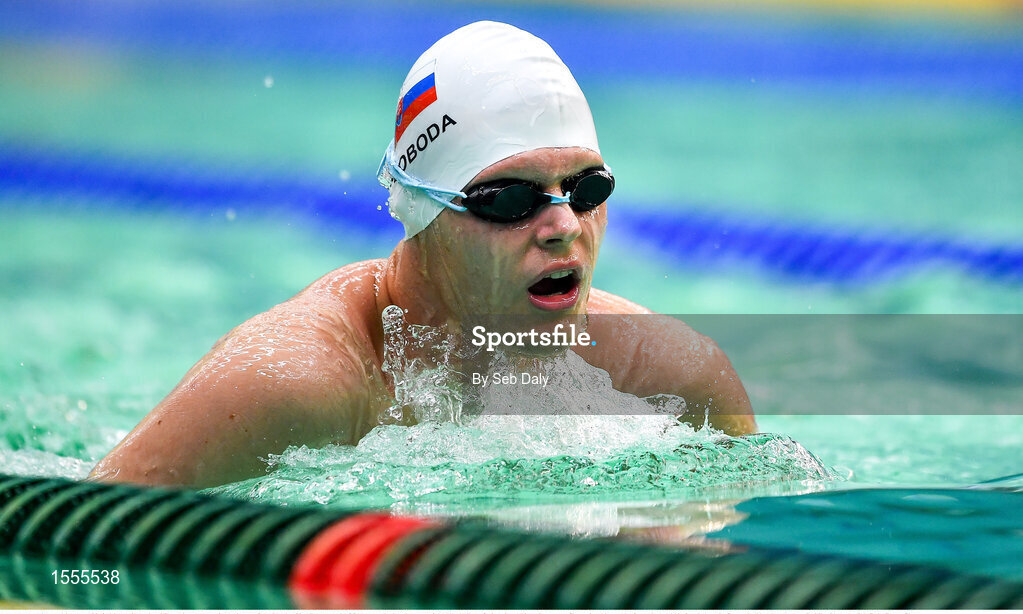 14 August 2018; Marek Sloboda of Slovakia competes in the heats of the Men's 100m Breaststroke SB11 event during day two of the World Para Swimming Allianz European Championships at the Sport Ireland National Aquatic Centre in Blanchardstown, Dublin. Photo by Seb Daly/Sportsfile