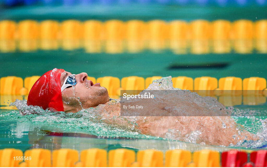 14 August 2018; Yaroslav Semenenko of Ukraine competes in the heats of the Men's 50m Backstroke S5 event during day two of the World Para Swimming Allianz European Championships at the Sport Ireland National Aquatic Centre in Blanchardstown, Dublin. Photo by Seb Daly/Sportsfile