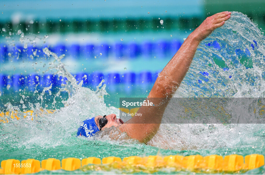 14 August 2018; Francesco Bocciardo of Italy competes in the heats of the Men's 50m Backstroke S5 event during day two of the World Para Swimming Allianz European Championships at the Sport Ireland National Aquatic Centre in Blanchardstown, Dublin. Photo by Seb Daly/Sportsfile