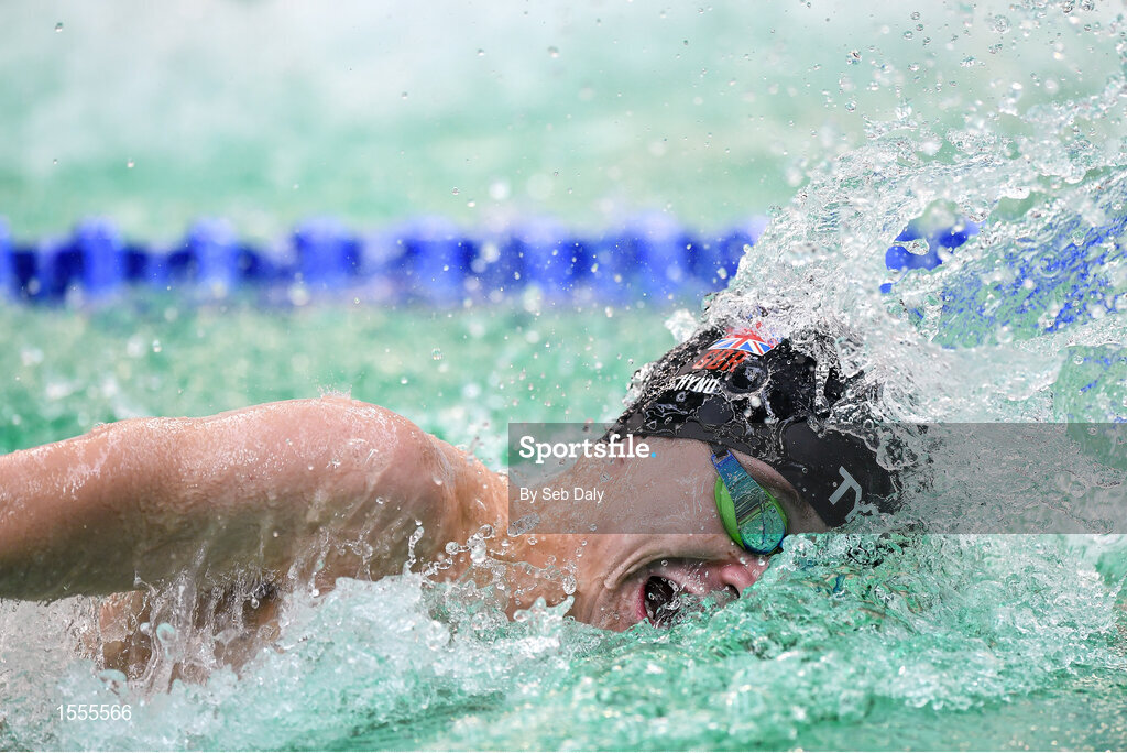 14 August 2018; Oliver Hynd of Great Britian competes in the heats of the Men's 100m Freestyle S9 event during day two of the World Para Swimming Allianz European Championships at the Sport Ireland National Aquatic Centre in Blanchardstown, Dublin. Photo by Seb Daly/Sportsfile