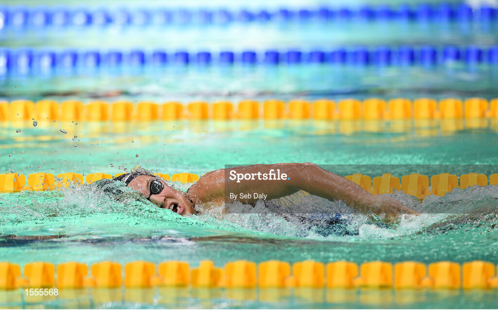 14 August 2018; Nuria Marques Soto of Spain competes in the heats of the Women's 100m Freestyle S9 event during day two of the World Para Swimming Allianz European Championships at the Sport Ireland National Aquatic Centre in Blanchardstown, Dublin. Photo by Seb Daly/Sportsfile