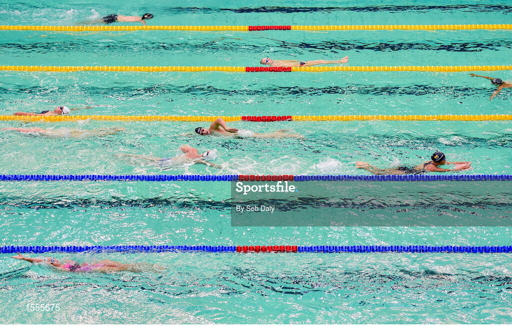 14 August 2018; Athletes warm-up prior to the evening finals session during day two of the World Para Swimming Allianz European Championships at the Sport Ireland National Aquatic Centre in Blanchardstown, Dublin. Photo by Seb Daly/Sportsfile