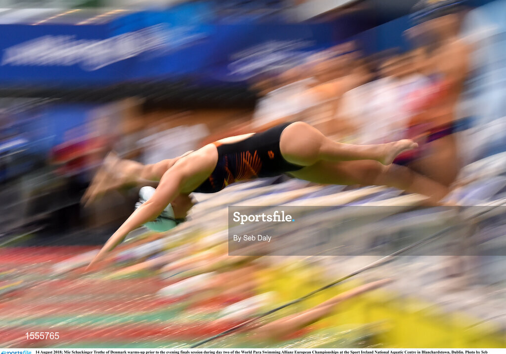 14 August 2018; Mie Schackinger Trothe of Denmark warms-up prior to the evening finals session during day two of the World Para Swimming Allianz European Championships at the Sport Ireland National Aquatic Centre in Blanchardstown, Dublin. Photo by Seb Daly/Sportsfile
