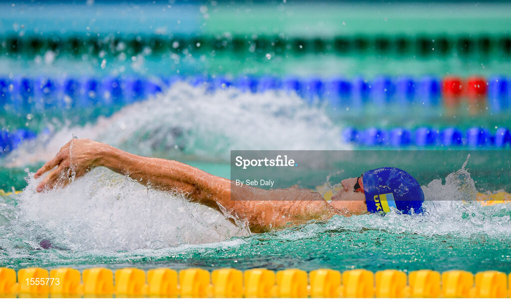 14 August 2018; Maksym Krypak of Ukraine on the way to winning the Men's 100m Backstroke S10 Final event during day two of the World Para Swimming Allianz European Championships at the Sport Ireland National Aquatic Centre in Blanchardstown, Dublin. Photo by Seb Daly/Sportsfile