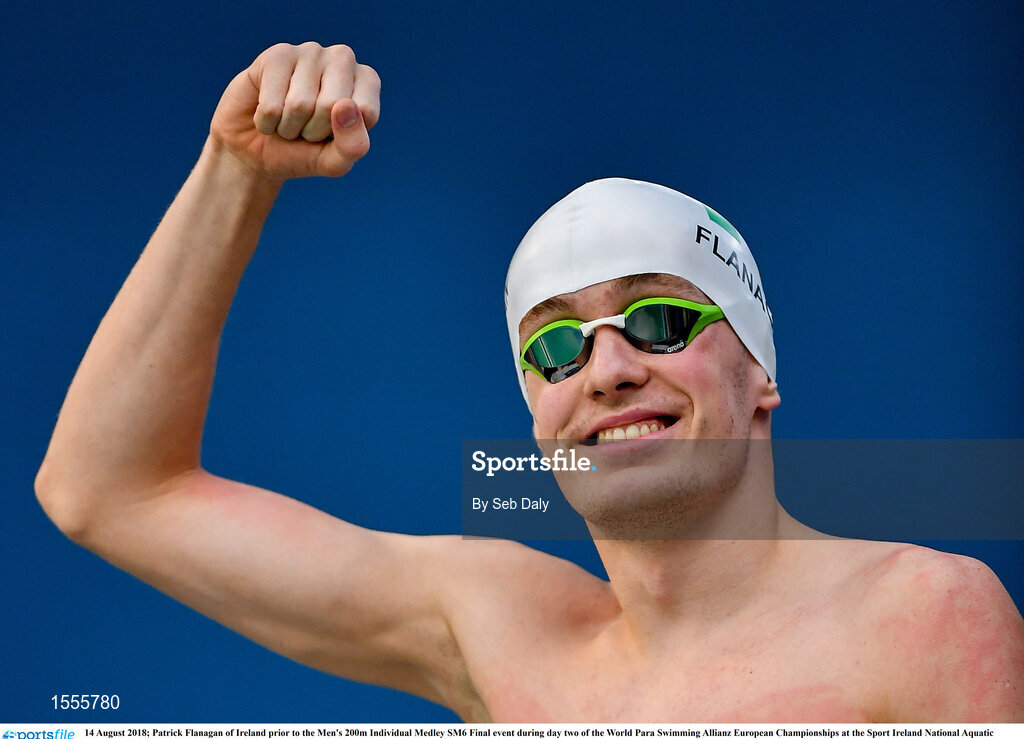 14 August 2018; Patrick Flanagan of Ireland prior to the Men's 200m Individual Medley SM6 Final event during day two of the World Para Swimming Allianz European Championships at the Sport Ireland National Aquatic Centre in Blanchardstown, Dublin. Photo by Seb Daly/Sportsfile