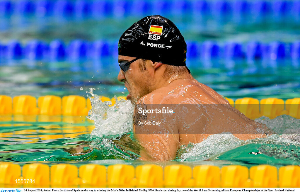 14 August 2018; Antoni Ponce Bertran of Spain on the way to winning the Men's 200m Individual Medley SM6 Final event during day two of the World Para Swimming Allianz European Championships at the Sport Ireland National Aquatic Centre in Blanchardstown, Dublin. Photo by Seb Daly/Sportsfile