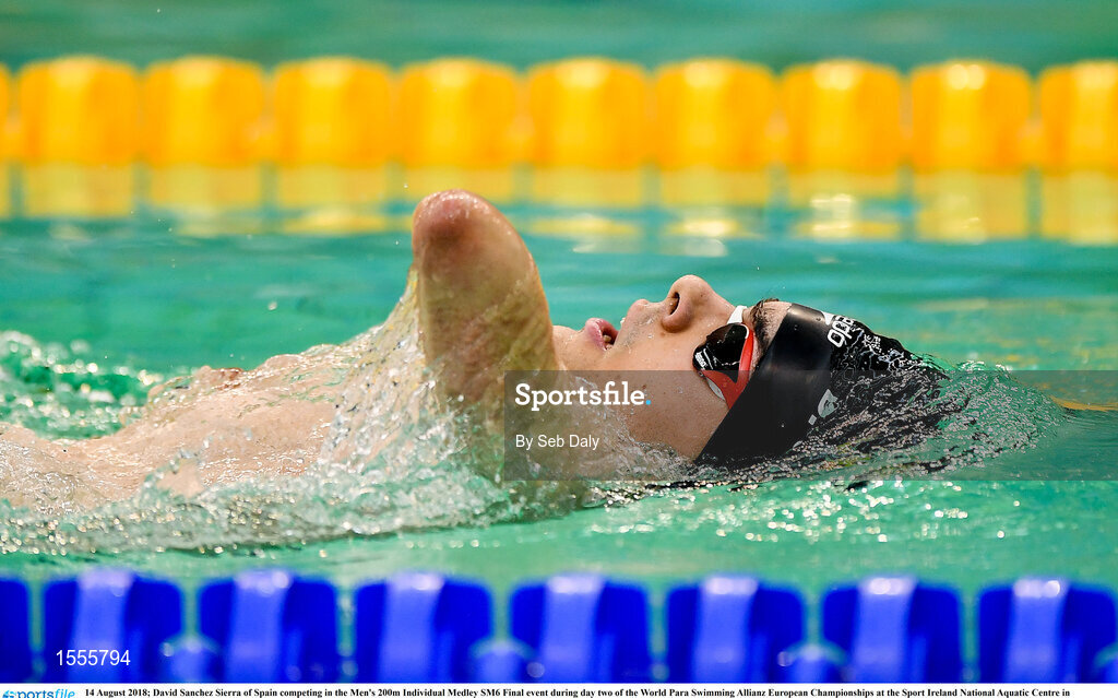 14 August 2018; David Sanchez Sierra of Spain competing in the Men's 200m Individual Medley SM6 Final event during day two of the World Para Swimming Allianz European Championships at the Sport Ireland National Aquatic Centre in Blanchardstown, Dublin. Photo by Seb Daly/Sportsfile
