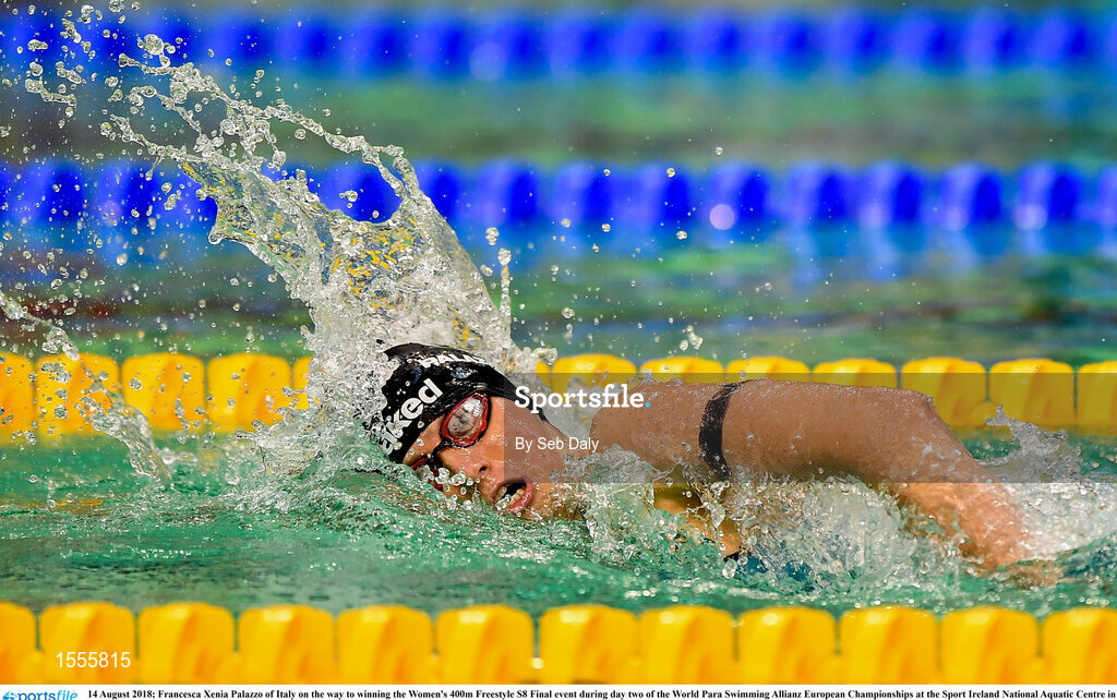 14 August 2018; Xenia Francesca Palazzo of Italy on the way to winning the Women's 400m Freestyle S8 Final event during day two of the World Para Swimming Allianz European Championships at the Sport Ireland National Aquatic Centre in Blanchardstown, Dublin. Photo by Seb Daly/Sportsfile