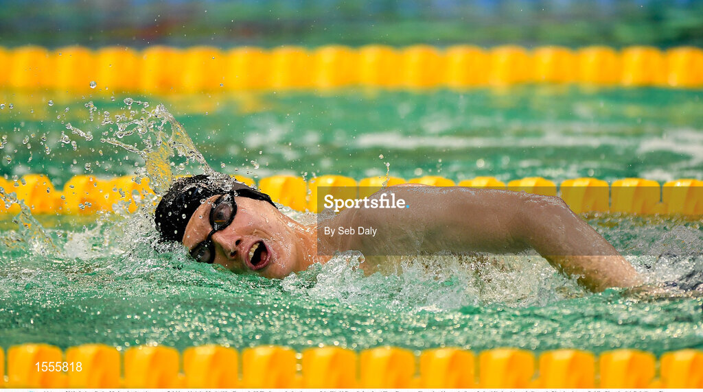 14 August 2018; Joshua Grob of Switzerland on the way to finishing third the Men's 400m Freestyle S8 Final event during day two of the World Para Swimming Allianz European Championships at the Sport Ireland National Aquatic Centre in Blanchardstown, Dublin. Photo by Seb Daly/Sportsfile