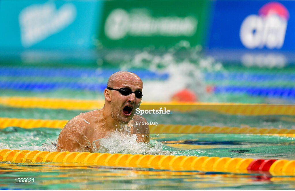 14 August 2018; Viktor Smyrnov of Ukraine on the way to winning the Men's 100m Breaststroke SB11 Final event during day two of the World Para Swimming Allianz European Championships at the Sport Ireland National Aquatic Centre in Blanchardstown, Dublin. Photo by Seb Daly/Sportsfile