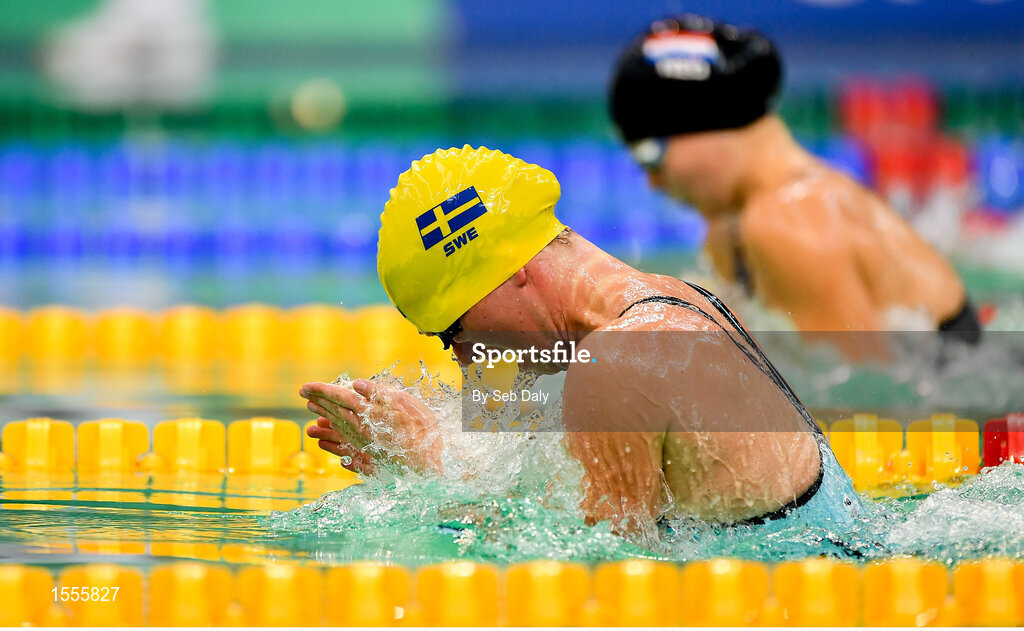 14 August 2018; Maja Reichard of Sweden competing in the Women's 100m Breaststroke SB11 Final event during day two of the World Para Swimming Allianz European Championships at the Sport Ireland National Aquatic Centre in Blanchardstown, Dublin. Photo by Seb Daly/Sportsfile