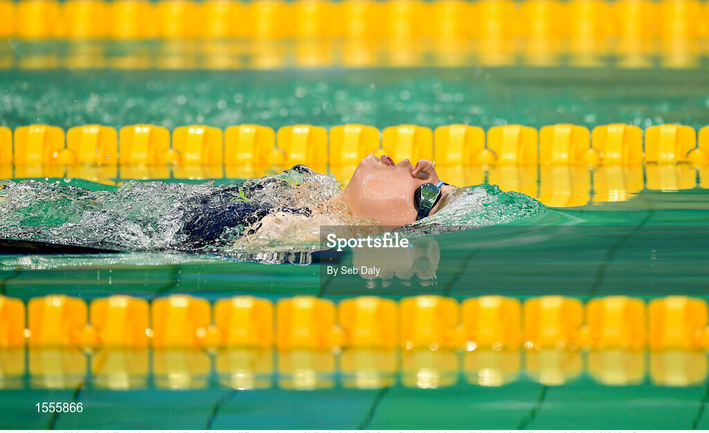 14 August 2018; Sumeyye Boyaci of Turkey on the way to winning the Women's 50m Backstroke S5 Final  event during day two of the World Para Swimming Allianz European Championships at the Sport Ireland National Aquatic Centre in Blanchardstown, Dublin. Photo by Seb Daly/Sportsfile