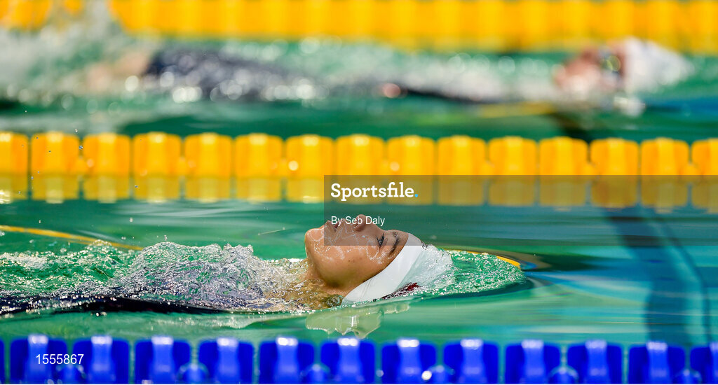 14 August 2018; Sevilay Ozturk of Turkey competing in the Women's 50m Backstroke S5 Final event during day two of the World Para Swimming Allianz European Championships at the Sport Ireland National Aquatic Centre in Blanchardstown, Dublin. Photo by Seb Daly/Sportsfile