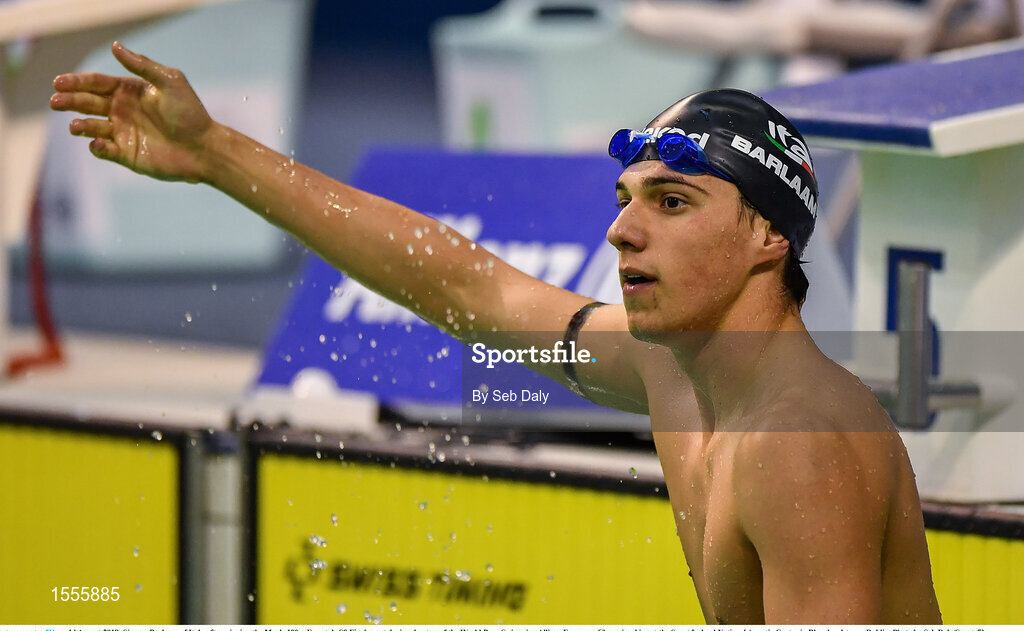 14 August 2018; Simone Barlaam of Italy after winning the Men's 100m Freestyle S9 Final event during day two of the World Para Swimming Allianz European Championships at the Sport Ireland National Aquatic Centre in Blanchardstown, Dublin. Photo by Seb Daly/Sportsfile