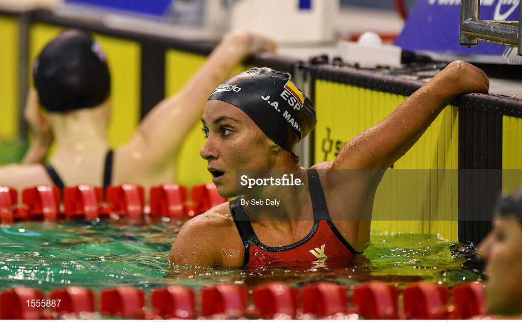 14 August 2018; Sarai Gascon of Spain after winning the Women's 100m Freestyle S9 Final event during day two of the World Para Swimming Allianz European Championships at the Sport Ireland National Aquatic Centre in Blanchardstown, Dublin. Photo by Seb Daly/Sportsfile