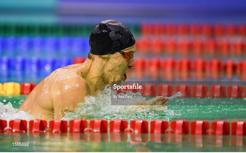 14 August 2018; Oleksii Fedyna of Ukraine on the way to winning the Men's 100m Breaststroke SB12 Final event during day two of the World Para Swimming Allianz European Championships at the Sport Ireland National Aquatic Centre in Blanchardstown, Dublin. Photo by Seb Daly/Sportsfile