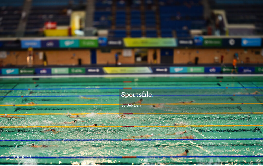 15 August 2018; (EDITOR'S NOTE; A variable planed lens was used in the creation of this image) A general view of athletes as they warm-up prior to the morning heats session during day three of the World Para Swimming Allianz European Championships at the Sport Ireland National Aquatic Centre in Blanchardstown, Dublin. Photo by Seb Daly/Sportsfile
