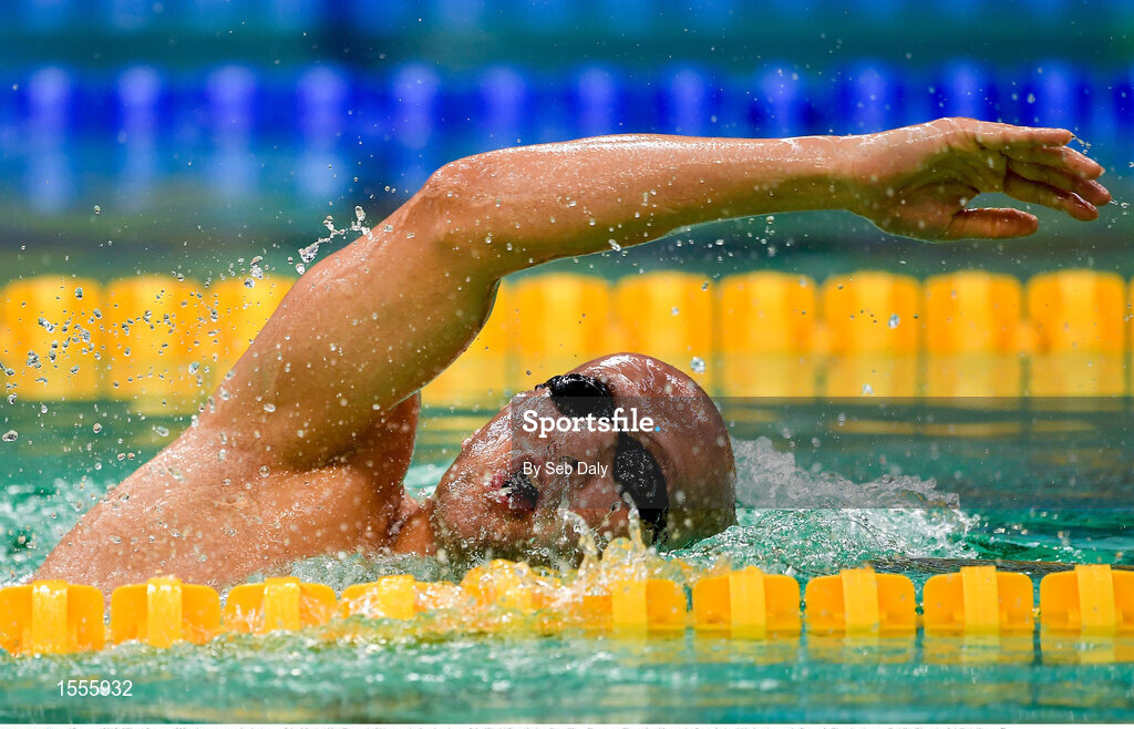15 August 2018; Viktor Syrnov of Ukraine competes in the heats of the Men's 400m Freestyle S11 event during day three of the World Para Swimming Allianz European Championships at the Sport Ireland National Aquatic Centre in Blanchardstown, Dublin. Photo by Seb Daly/Sportsfile