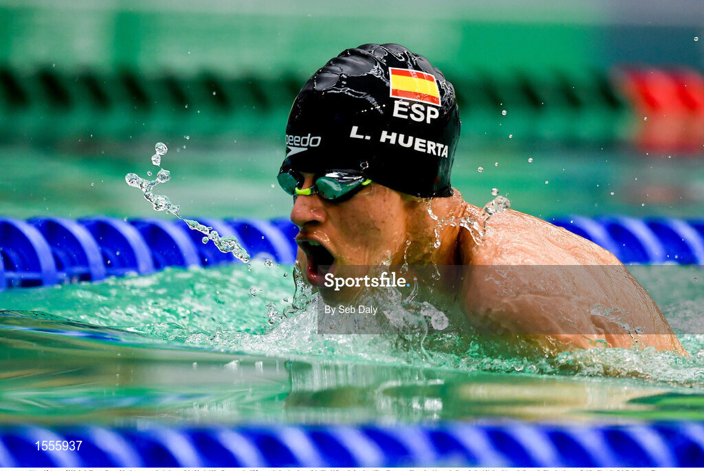 15 August 2018; Luis Huerta Poza of Spain competes in the heats of the Men's 100m Breaststroke SB5 event during day three of the World Para Swimming Allianz European Championships at the Sport Ireland National Aquatic Centre in Blanchardstown, Dublin. Photo by Seb Daly/Sportsfile