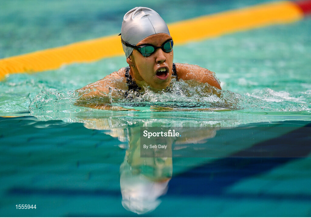 15 August 2018; Evelin Szaraz of Hungary competes in the heats of the Women's 100m Breaststroke SB5 event during day three of the World Para Swimming Allianz European Championships at the Sport Ireland National Aquatic Centre in Blanchardstown, Dublin. Photo by Seb Daly/Sportsfile