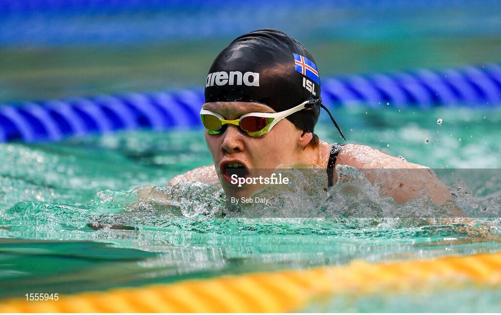 15 August 2018; Thelma Bjorg Bjornsdottir of Iceland competes in the heats of the Women's 100m Breaststroke SB5 event during day three of the World Para Swimming Allianz European Championships at the Sport Ireland National Aquatic Centre in Blanchardstown, Dublin. Photo by Seb Daly/Sportsfile