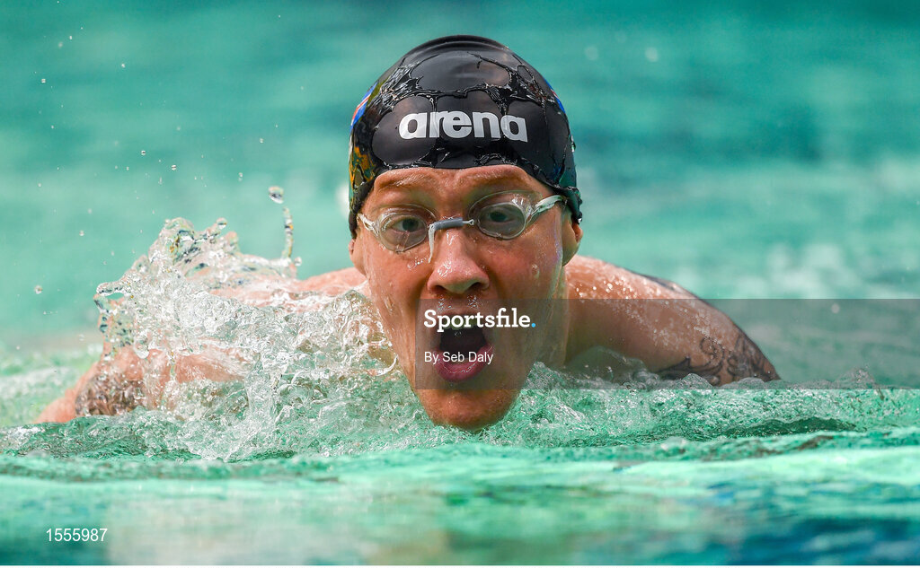 15 August 2018; Hjortur Ingvarsson of Iceland competes in the heats of the Men's 100m Breaststroke SB4 event during day three of the World Para Swimming Allianz European Championships at the Sport Ireland National Aquatic Centre in Blanchardstown, Dublin. Photo by Seb Daly/Sportsfile