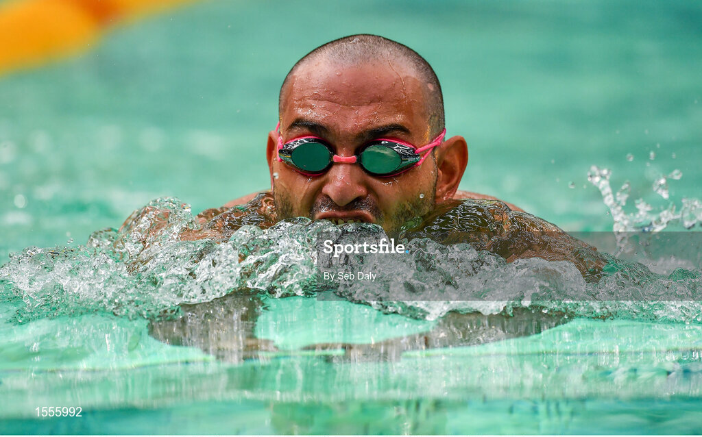 15 August 2018; Petr Andrysek of Czech Republic competes in the heats of the Men's 100m Breaststroke SB4 event during day three of the World Para Swimming Allianz European Championships at the Sport Ireland National Aquatic Centre in Blanchardstown, Dublin. Photo by Seb Daly/Sportsfile