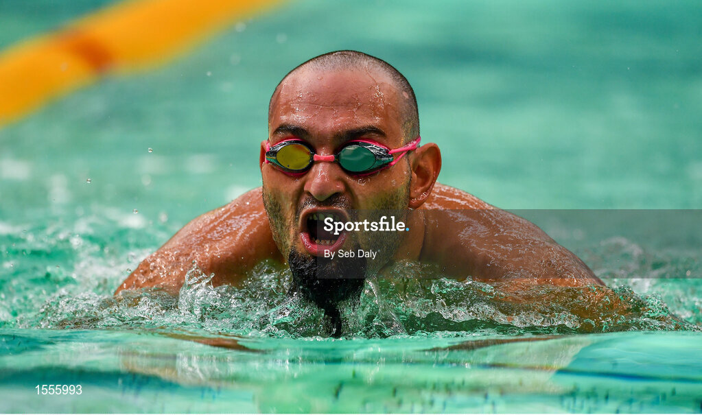 15 August 2018; Petr Andrysek of Czech Republic competes in the heats of the Men's 100m Breaststroke SB4 event during day three of the World Para Swimming Allianz European Championships at the Sport Ireland National Aquatic Centre in Blanchardstown, Dublin. Photo by Seb Daly/Sportsfile