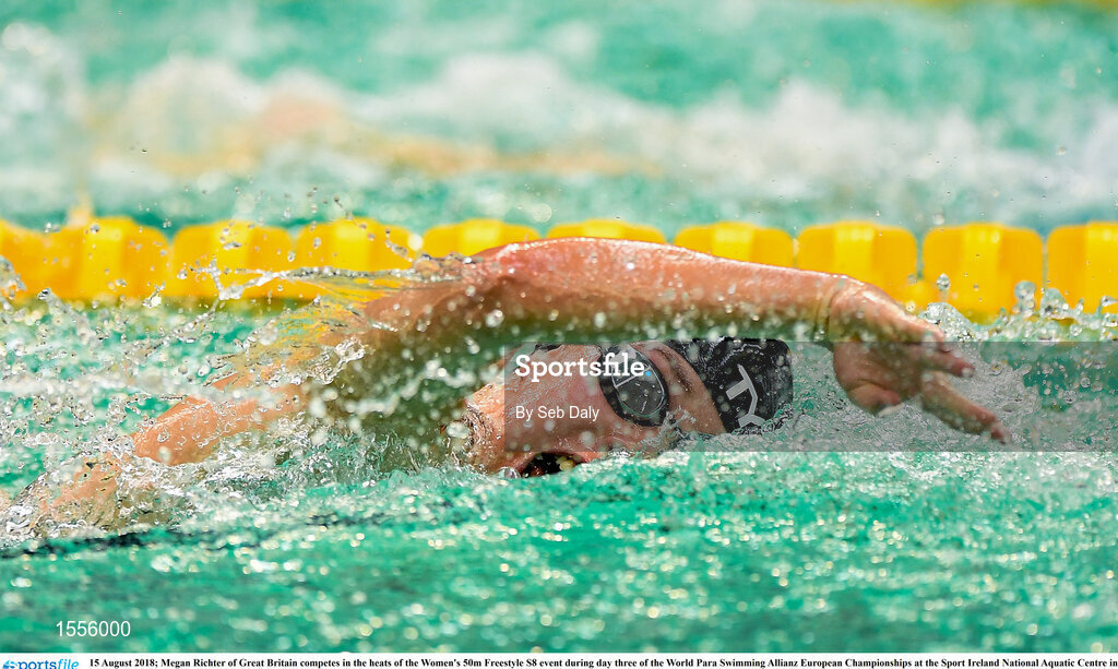 15 August 2018; Megan Richter of Great Britain competes in the heats of the Women's 50m Freestyle S8 event during day three of the World Para Swimming Allianz European Championships at the Sport Ireland National Aquatic Centre in Blanchardstown, Dublin. Photo by Seb Daly/Sportsfile