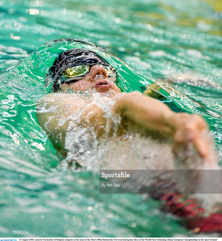 15 August 2018; Aymeric Parmentier of Belgium competes in the heats of the Men's 100m Backstroke S14 event during day three of the World Para Swimming Allianz European Championships at the Sport Ireland National Aquatic Centre in Blanchardstown, Dublin. Photo by Seb Daly/Sportsfile