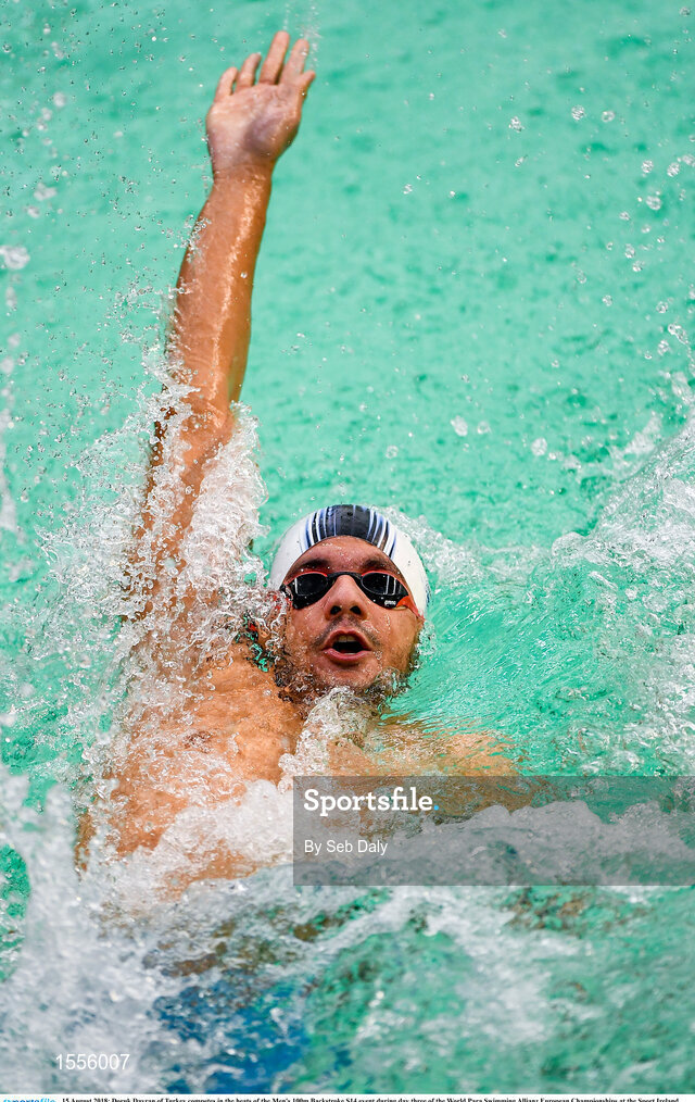 15 August 2018; Doruk Davran of Turkey competes in the heats of the Men's 100m Backstroke S14 event during day three of the World Para Swimming Allianz European Championships at the Sport Ireland National Aquatic Centre in Blanchardstown, Dublin. Photo by Seb Daly/Sportsfile